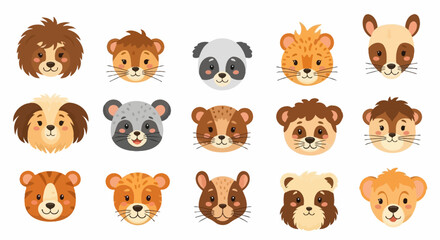 Obraz premium Collection of cute cartoon animal faces.