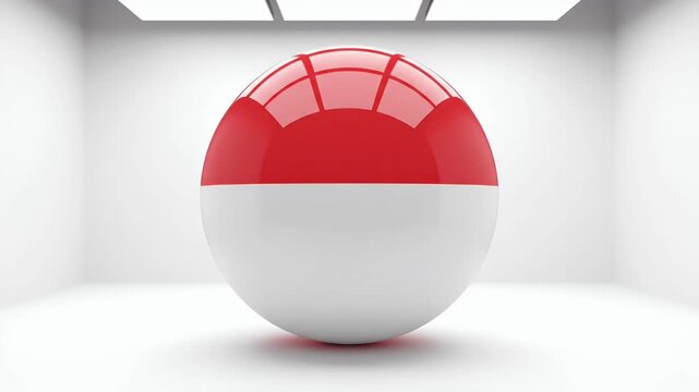 Shiny Red and White Sphere in Minimalist White Room
