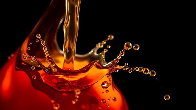 flagon. Dark amber liquid pouring from a flagon in a dynamic splash. bar promotions, beverage menus, designed for food & beverage menus and cafe branding and product packaging and bar promotions.