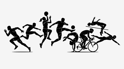 Fototapeta premium Dynamic Athleticism Silhouette: A stylized, dynamic depiction of various sports, capturing the essence of human movement and dedication. 