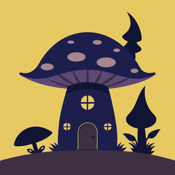 silhouette of a giant mushroom house with a little (1)(3)