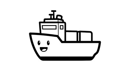 Obraz premium Smiling cartoon cargo ship vessel.