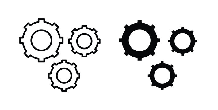 Gears icon pack flat black, Editable line icons