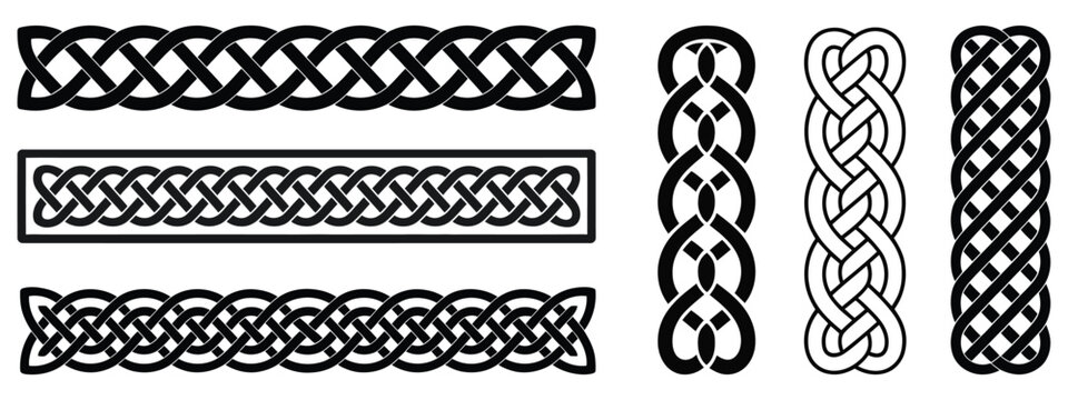 Set of various black Celtic knot borders and designs,