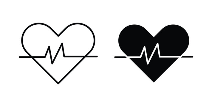 Heartbeat icon pack flat black, Editable line icons