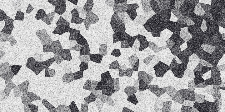 Abstract grayscale geometric mosaic pattern with grainy texture and irregular polygon shapes creating a textured background for design and digital art applications