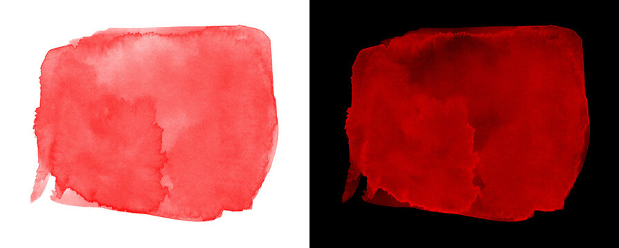 Red watercolor blob isolated on transparent and black backgrounds.