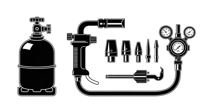 Detailed Illustration of a Welding Torch and Equipment Set.