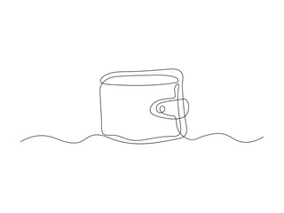 Obraz premium wallet button closure, resting subtle wavy surface. The design is clean and functional continuous single one line art hand drawing sketch logo on white background