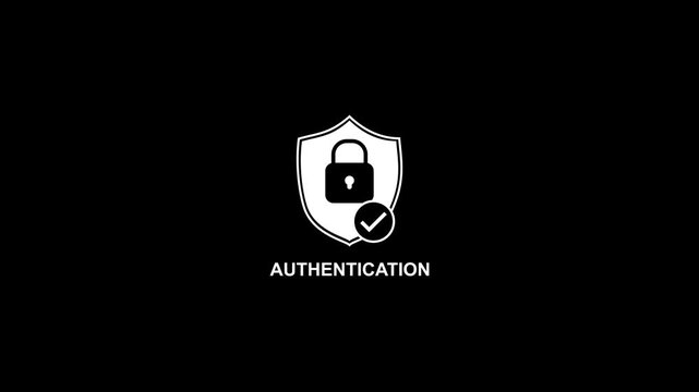 Digital authentication system animation with secure login icons and identity verification for cybersecurity.