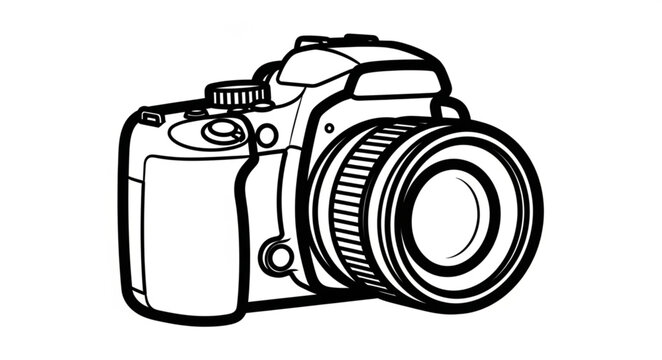 Detailed Line Art of a Modern Digital Single-Lens Reflex Camera.