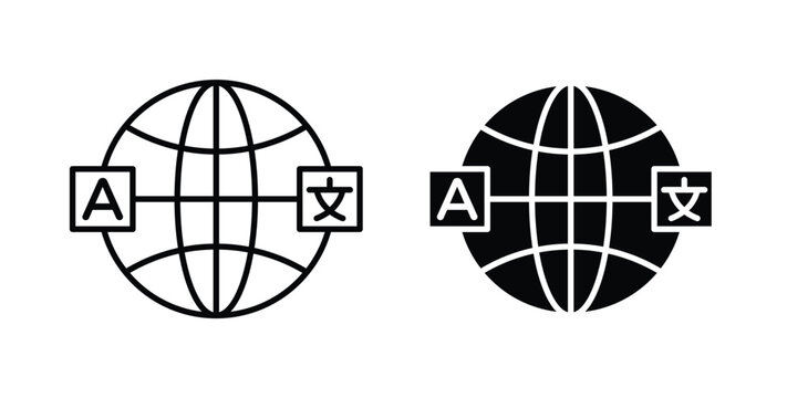 Language icon pack flat black, Editable line icons