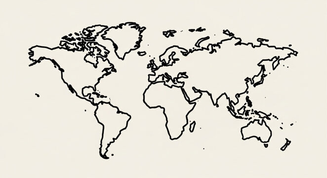 Detailed World Map Outline - A Geographical Representation of Continents.