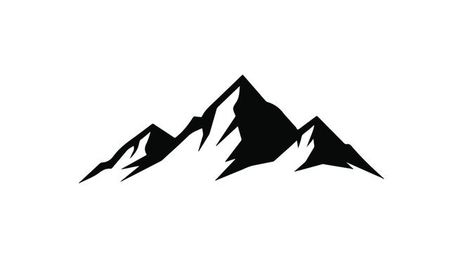Mountains peaks rendered as a minimalist vector silhouette provide an elegant visual representation of high altitude exploration, rugged nature, and challenging outdoor adventure expeditions.