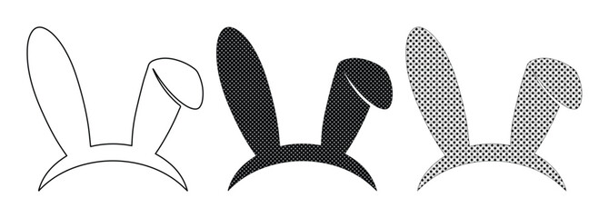 Minimalist bunny ears vector set, black and white rabbit ear silhouettes, cute Easter headband icons for holiday greeting cards and party decor © Caleb