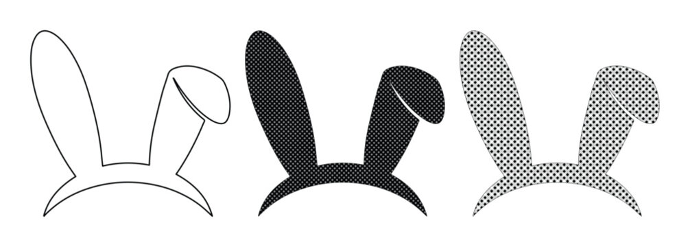 Minimalist bunny ears vector set, black and white rabbit ear silhouettes, cute Easter headband icons for holiday greeting cards and party decor
