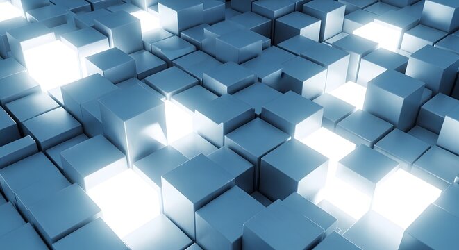 Abstract background of glowing blue 3d cubes