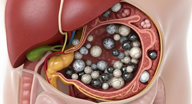 Gallstones in Human Gallbladder Medical Illustration