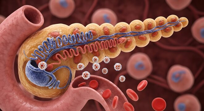 Human Pancreas with Insulin-Producing Cells and Blood Vessels