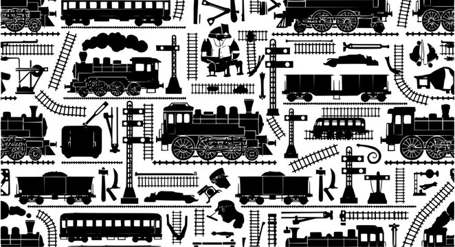 Train Pattern Vector &ndash; Seamless Railway Background Set