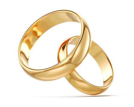 A pair of gold wedding rings isolated on transparent background - cut out png
