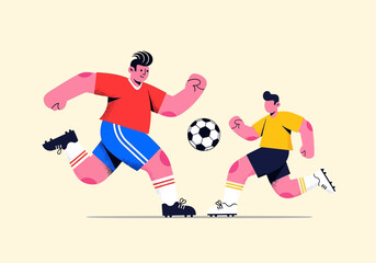 Obraz premium Stylized Illustration of Two Soccer Players Competing for a Ball. Modern Flat Vector Graphic of Football Players in Action During a Match with Grainy Texture.