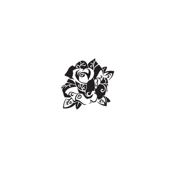 Black and white floral background with decorative flowers and leaves illustration