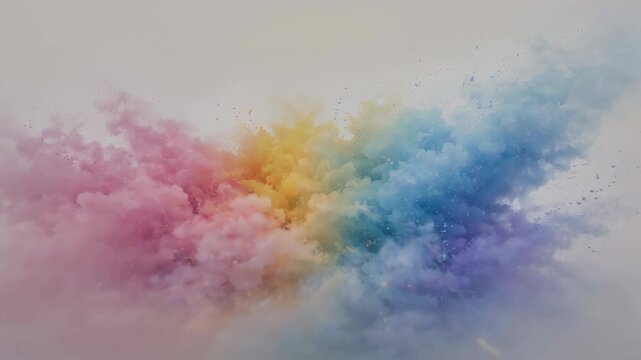 colorful powder explosion on white background in horizontal frame, Holi festival colors, vibrant celebration, Indian culture.