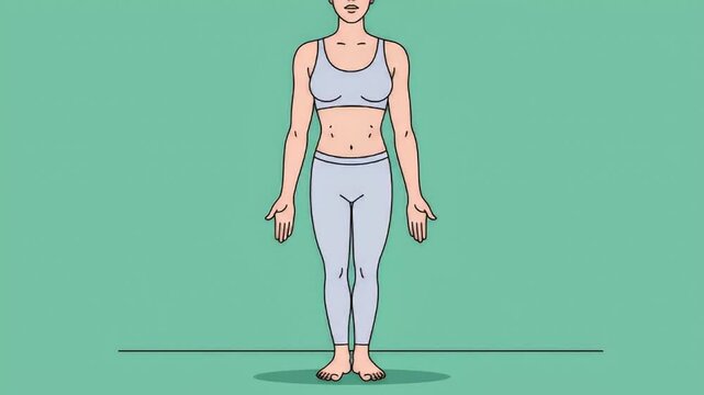 Woman in Athletic Wear Standing Calmly Against Teal Background