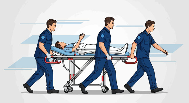 Paramedics Transporting Patient on Stretcher, Emergency Medical Services, Healthcare