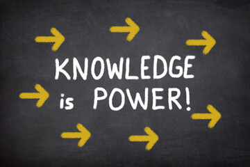 Fototapeta premium Knowledge is Power Concept with Arrows on Chalkboard