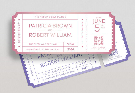 Wedding Ticket Invitation Template, Elegant RSVP Card, Entry Pass, Save The Date Invite Design