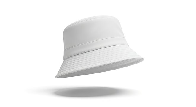 White bucket hat mockup for fashion design, branding and product presentation, isolated on white background, 3D rendering.