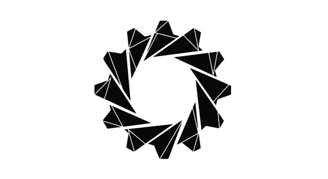 Abstract circular gear structure composed of sharp interlocking shapes isolated on a white background for industrial engineering or mechanical system software development and web interface icons.