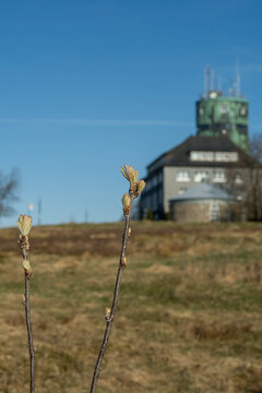 Panoramic landscape image, beautiful scenery of Rothaar Mountains on top of Kahler Asten Mountain, Sauerland, Germany