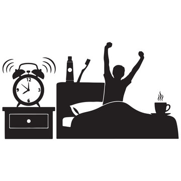 Waking up morning routine silhouette with waking