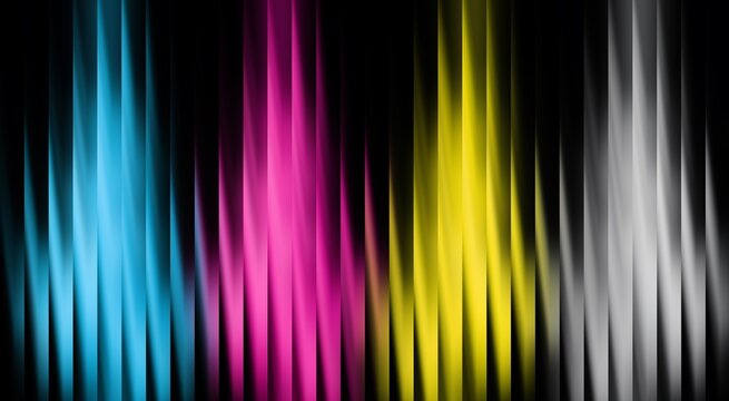 Striking abstract background featuring the fundamental cmyk colors &ndash; cyan, magenta, yellow, and black &ndash; rendered as dynamic vertical lines.