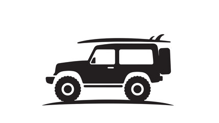 Obraz premium Car pickup truck silhouette icon with wheels and cab lines for transportation and vehicle branding featuring tire treads, van, SUV with road travel