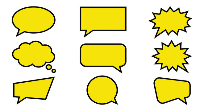 Collection of yellow comic book speech and thought bubbles