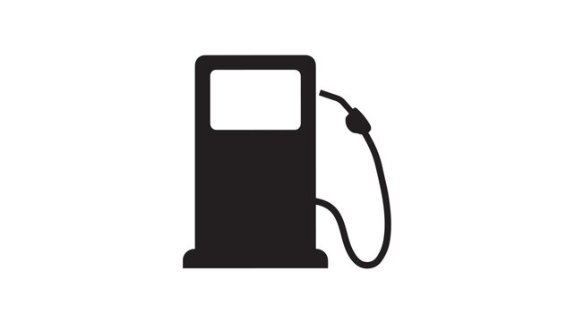 Gas pump icon with fuel nozzle and hose silhouette in clean vector style featuring gasoline, diesel, station with charging and energy elements for