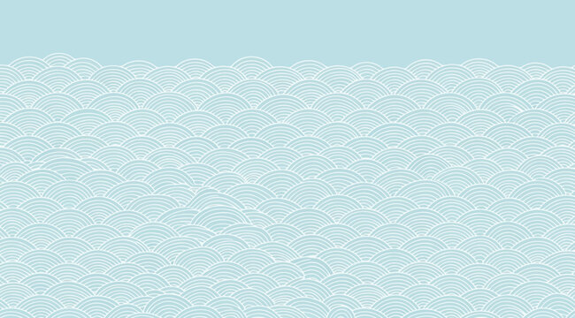 Mint green and white wave pattern background with a repeating scallop design on a colored background