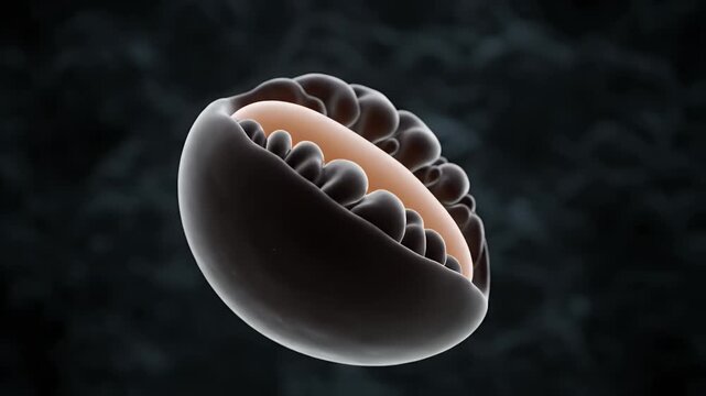 Detailed 3D Rendering of a Single Mitochondrion with Internal Cristae and Matrix Dark Background
