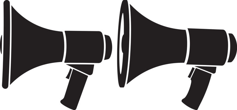 Two megaphones with sound system megaphone announcement announcer announcing announces amplification communication information demonstration proclaim broadcast television promotion