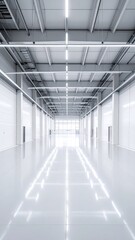 Obraz premium Spacious Industrial Warehouse Interior with Bright Lighting and Clean Floor