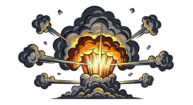 Explosive Comic Book Style Blast with Smoke and Debris