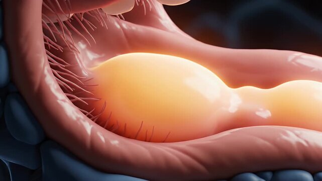 Detailed Macro CGI Illustration of Throat Lining Reacting to Allergens with Swelling and Inflammation in Warm Tones on Dark