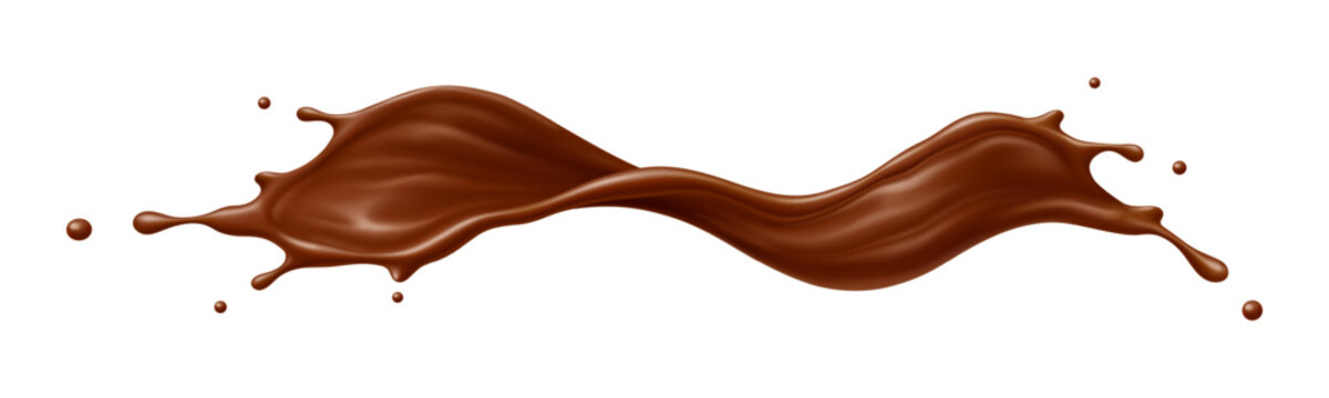 Chocolate milk cream or drink wave splashes, brown choco and cocoa flow. Realistic vector swirling with texture of molten chocolate for packaging designs, beverage promotions, or cafe menus