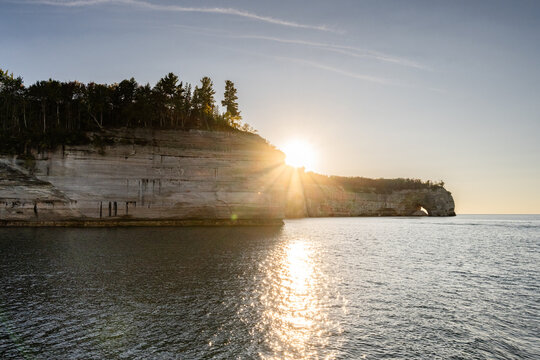 Pictured Rocks National Lakeshore sunset over Lover's Leap cliff