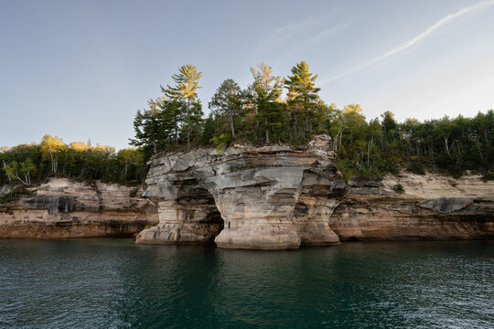 Indian Drums formation at Pictured Rocks National Lakeshore cliff