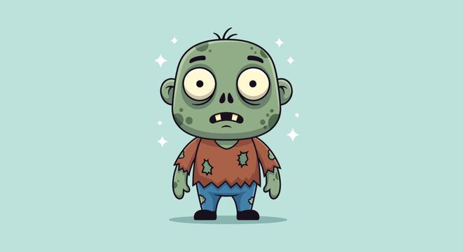 Cute Cartoon Zombie Character Illustration.